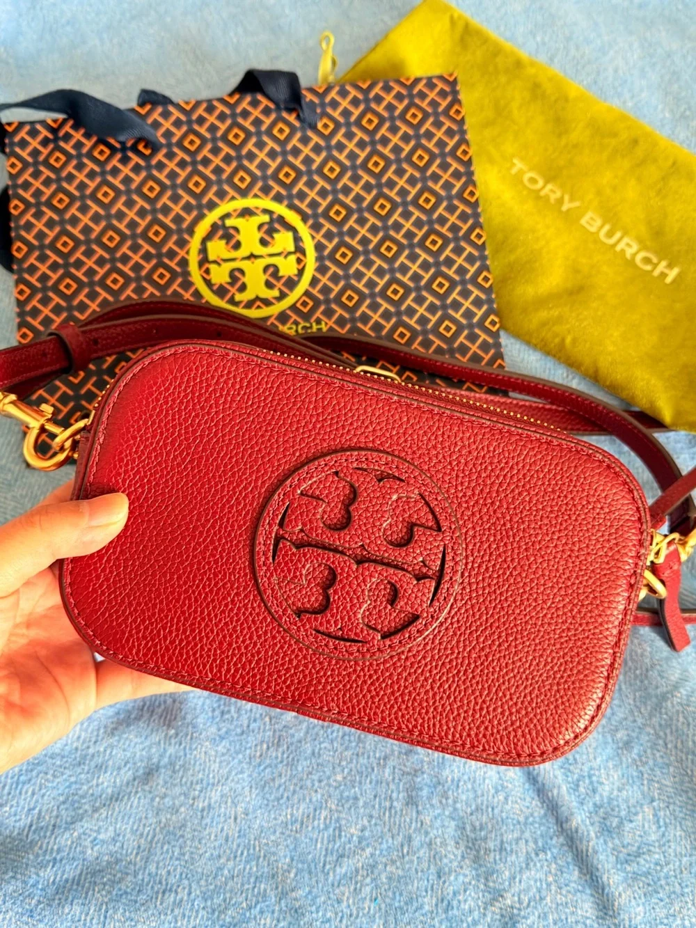Tory Burch Red Pebbled Leather Mini Crossbody